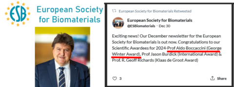 Zum Artikel "Prof. Aldo R. Boccaccini wins George Winter Award 2024 of the European Society for Biomaterials"